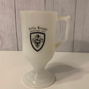Jolly Knight milk glass mug.